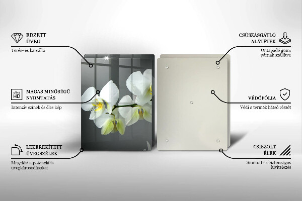 Glass chopping board White orchid flowers