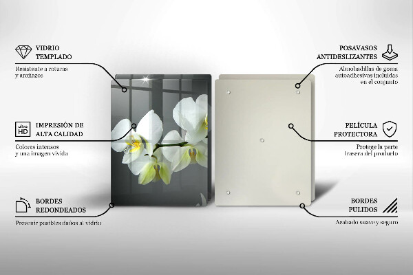 Glass chopping board White orchid flowers