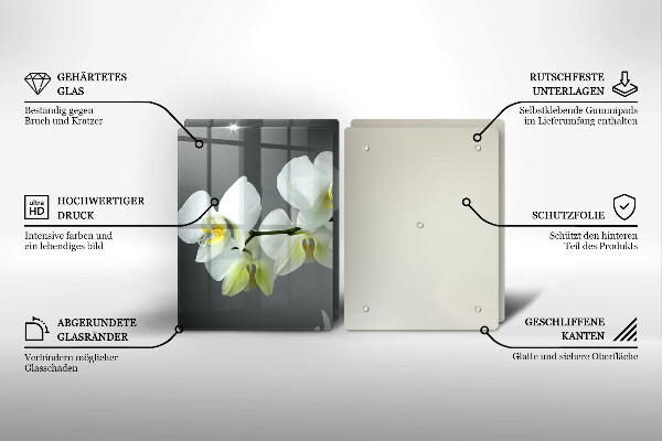 Glass chopping board White orchid flowers
