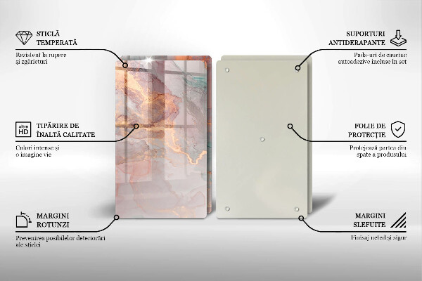 Glass chopping board Marble with gold