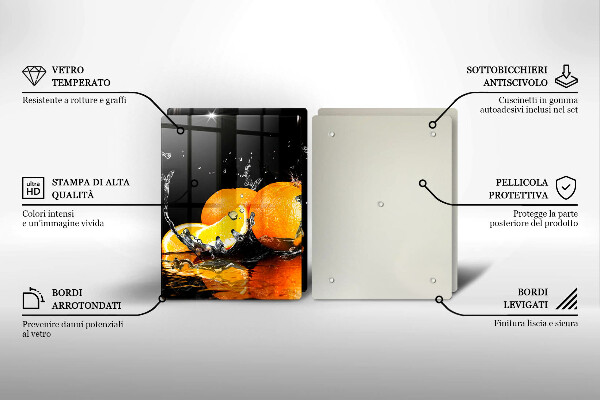 Glass chopping board Juicy fruit oranges