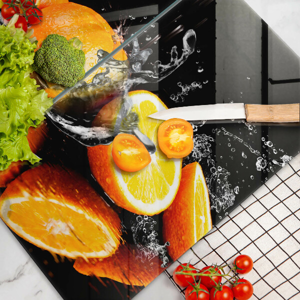 Glass chopping board Juicy fruit oranges