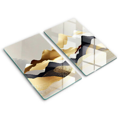 Glass chopping board Abstraction of golden mountains