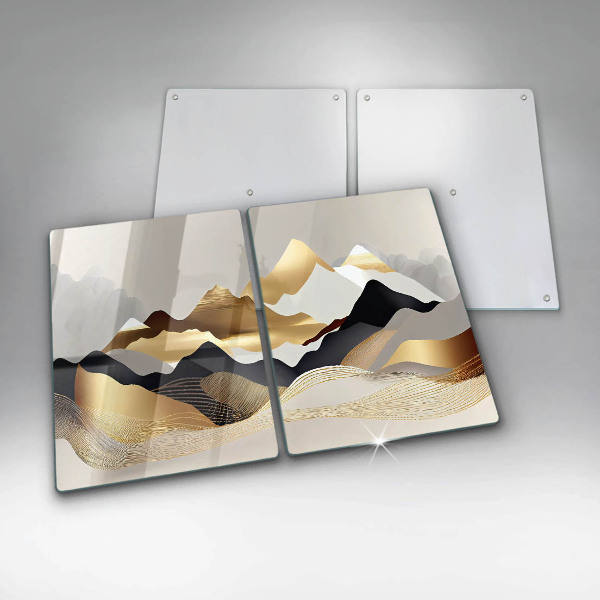 Glass chopping board Abstraction of golden mountains