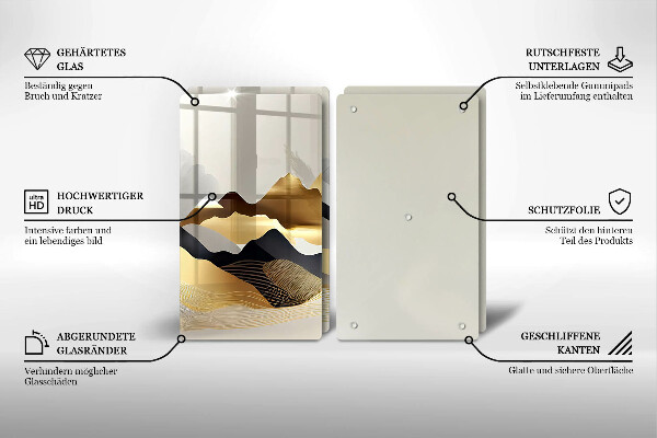 Glass chopping board Abstraction of golden mountains