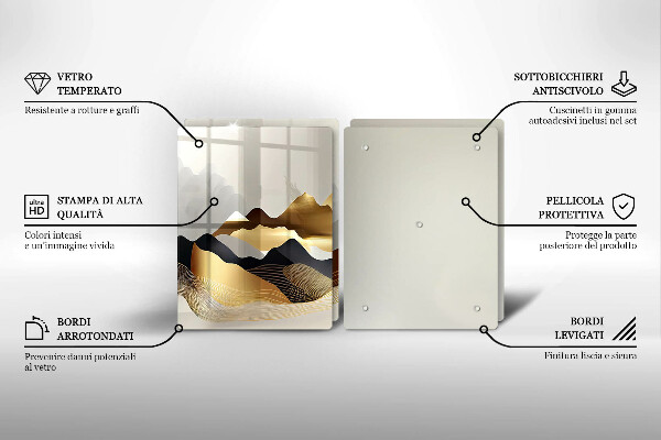 Glass chopping board Abstraction of golden mountains