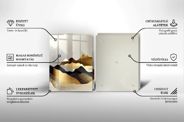 Glass chopping board Abstraction of golden mountains