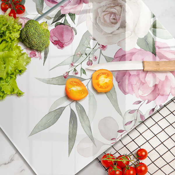 Glass chopping board Watercolor roses