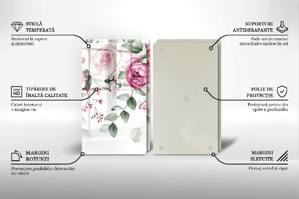 Glass chopping board Watercolor roses