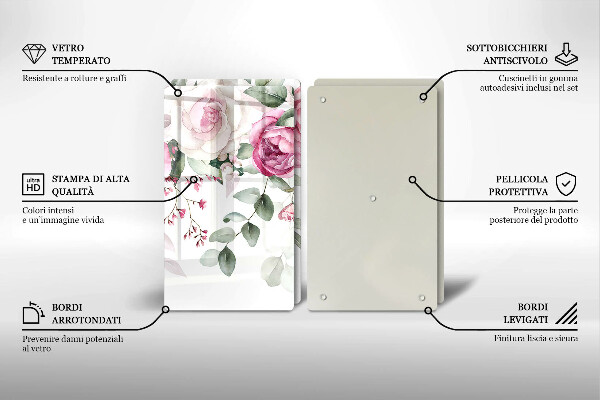 Glass chopping board Watercolor roses