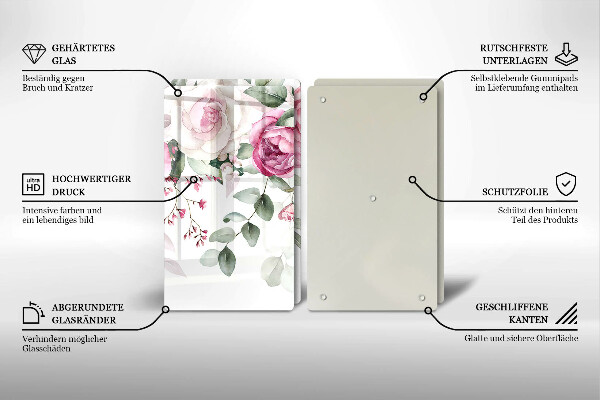 Glass chopping board Watercolor roses