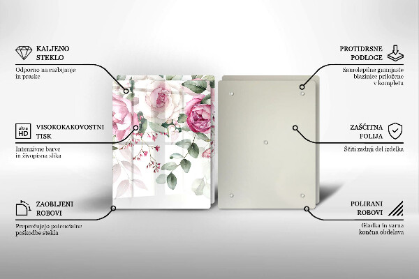 Glass chopping board Watercolor roses