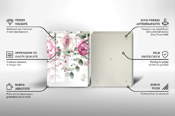 Glass chopping board Watercolor roses
