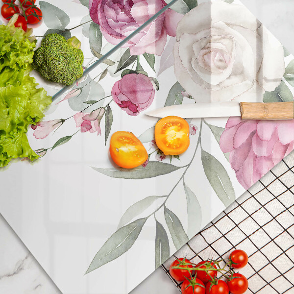 Glass chopping board Watercolor roses