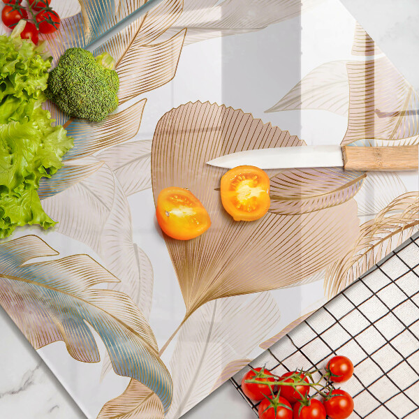 Glass chopping board Boho feathers and leaves