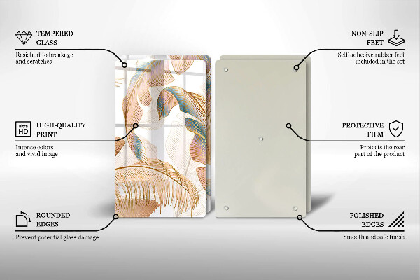 Glass chopping board Boho feathers and leaves