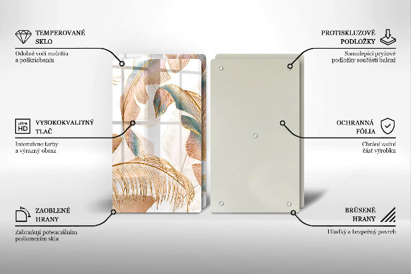 Glass chopping board Boho feathers and leaves