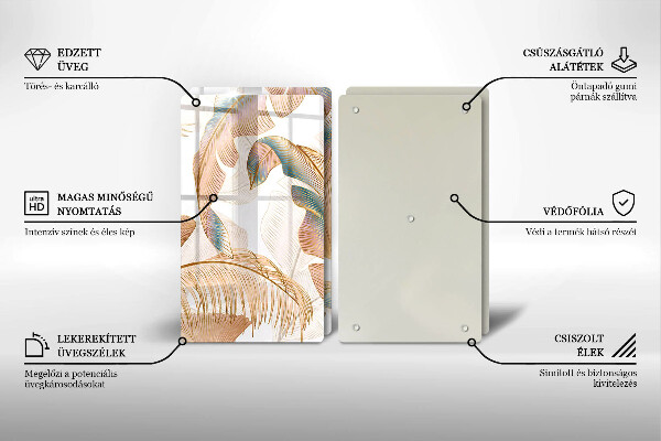 Glass chopping board Boho feathers and leaves
