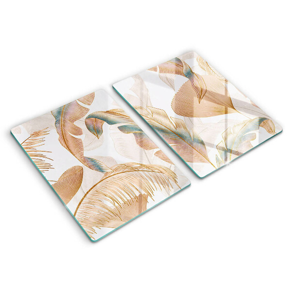 Glass chopping board Boho feathers and leaves