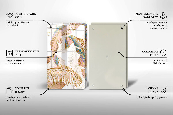 Glass chopping board Boho feathers and leaves