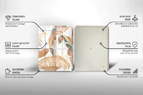 Glass chopping board Boho feathers and leaves