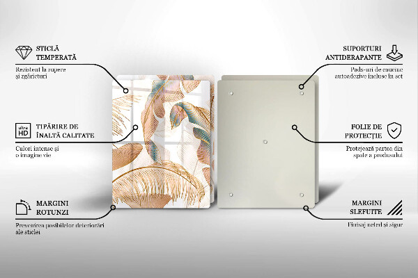 Glass chopping board Boho feathers and leaves