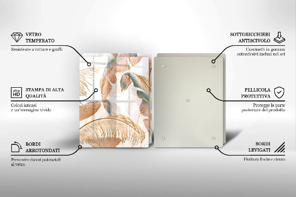 Glass chopping board Boho feathers and leaves