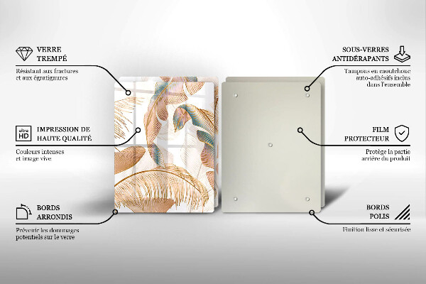 Glass chopping board Boho feathers and leaves