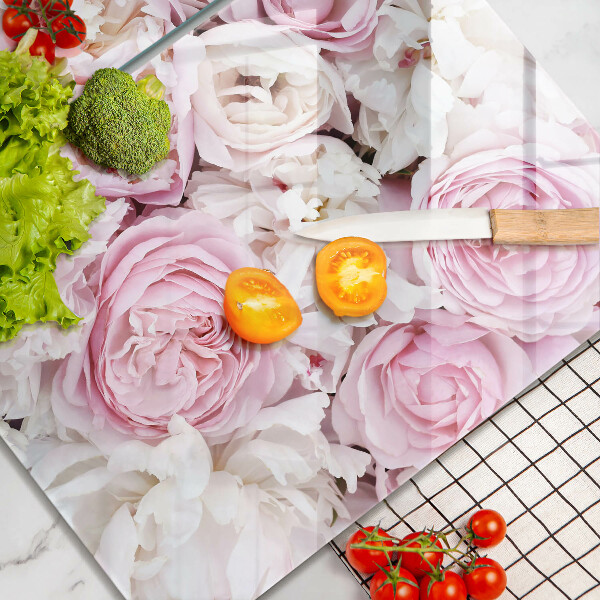 Glass chopping board Peony bouquet