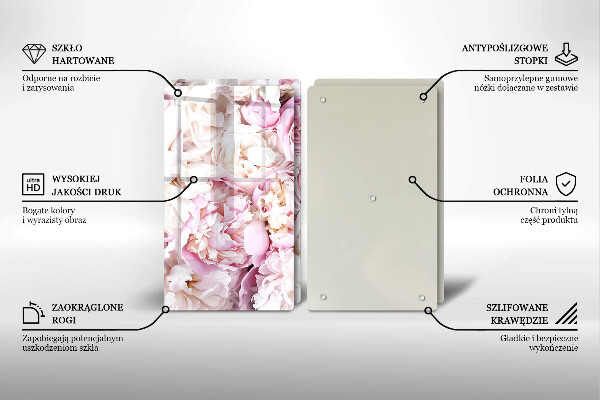 Glass chopping board Peony bouquet