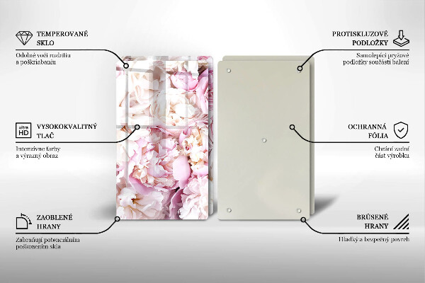 Glass chopping board Peony bouquet