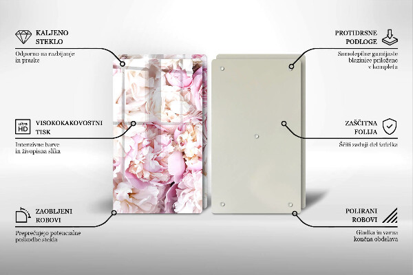 Glass chopping board Peony bouquet