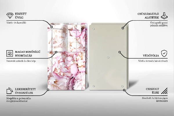 Glass chopping board Peony bouquet