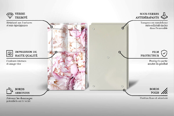 Glass chopping board Peony bouquet