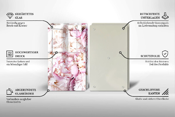 Glass chopping board Peony bouquet