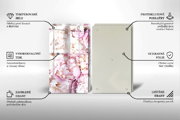 Glass chopping board Peony bouquet