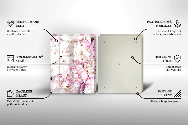 Glass chopping board Peony bouquet