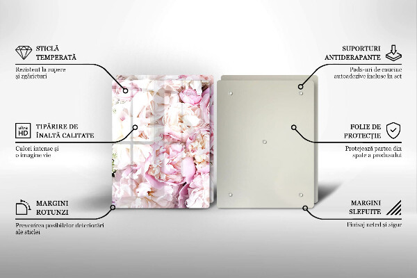 Glass chopping board Peony bouquet