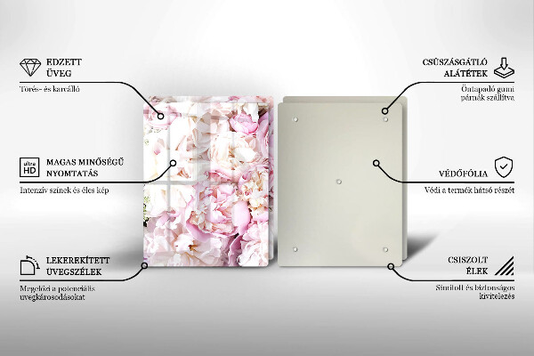 Glass chopping board Peony bouquet