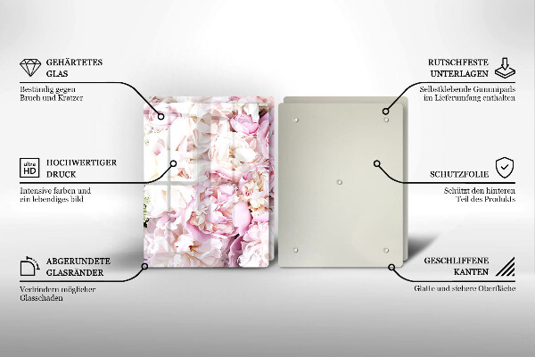Glass chopping board Peony bouquet