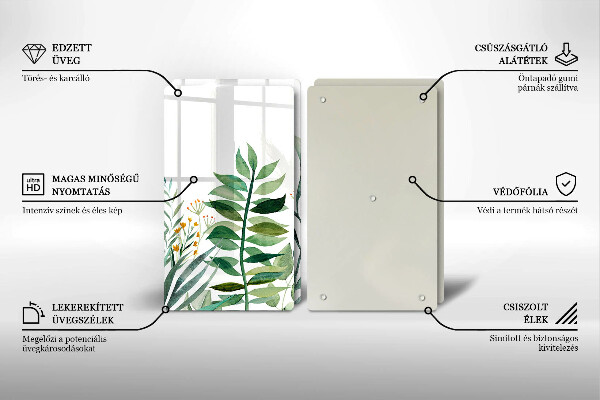 Glass chopping board Plant leaves illustration