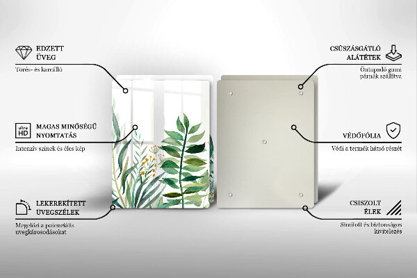 Glass chopping board Plant leaves illustration