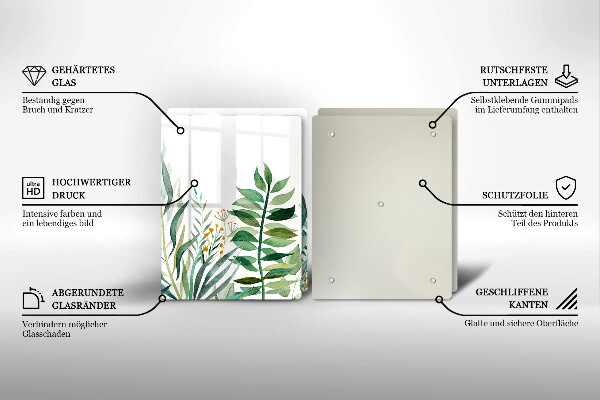 Glass chopping board Plant leaves illustration