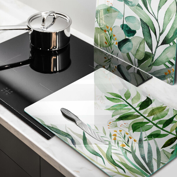 Glass chopping board Plant leaves illustration