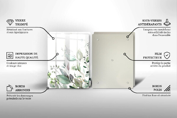 Glass chopping board Watercolor plants