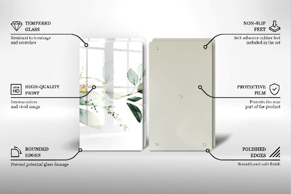 Glass chopping board Watercolor leaves