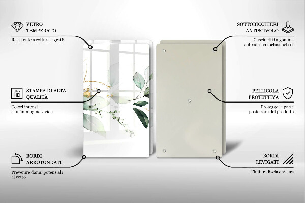 Glass chopping board Watercolor leaves