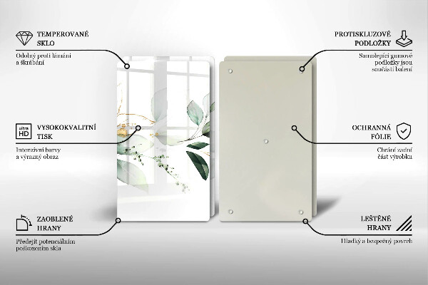 Glass chopping board Watercolor leaves