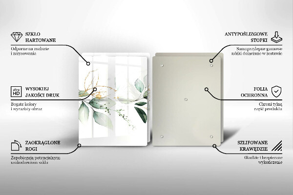 Glass chopping board Watercolor leaves