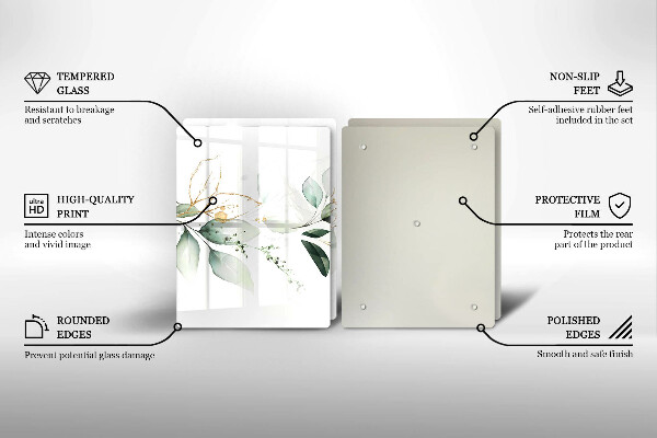 Glass chopping board Watercolor leaves